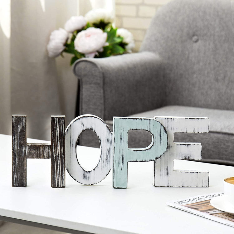 Multicolored "HOPE" Cutout Letter Rustic Wood Sign