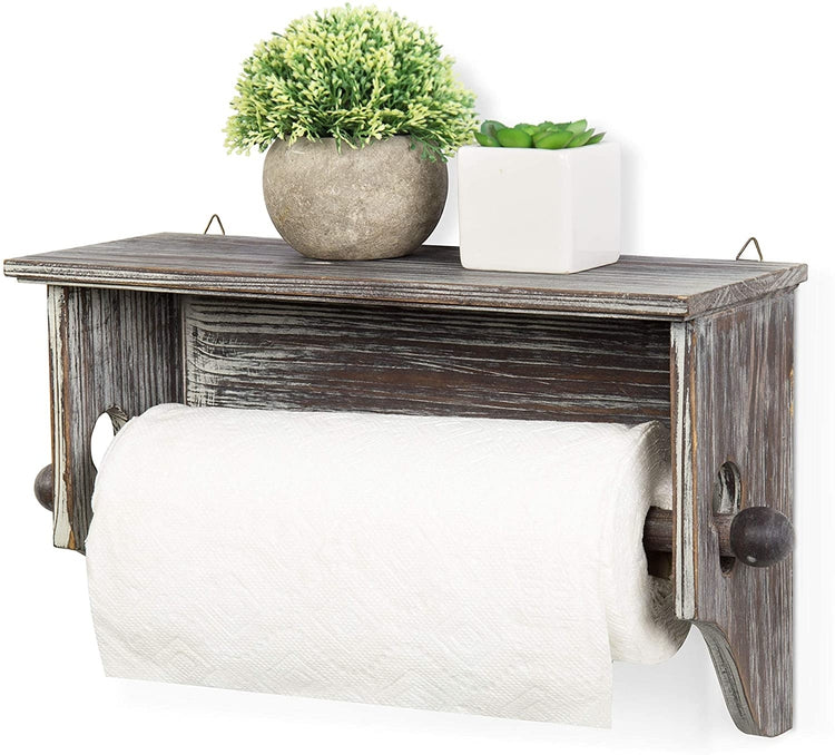 WallMounted Torched Wood Paper Towel Holder with Display Shelf MyGift