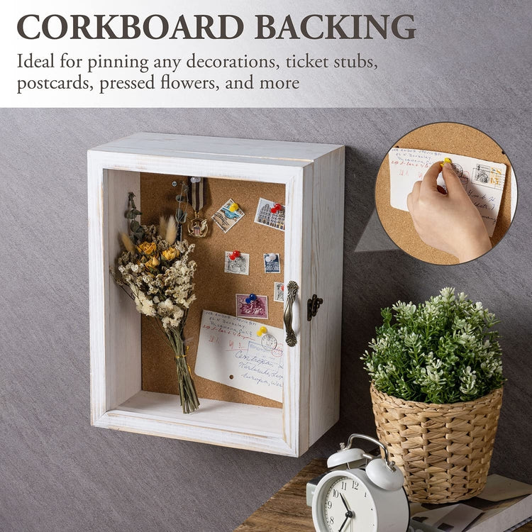 11x14 White Wood Shadow Box with Cork Backing, Wall Mounted Display Case with Clear Acrylic Front Panel-MyGift