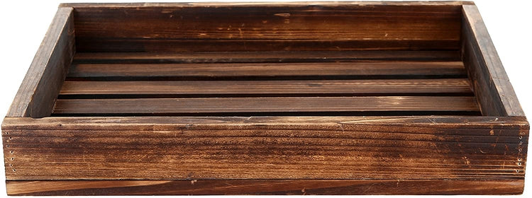 Country Rustic Wood Slat Breakfast Serving Tray, Rectangular Display Stand, Dark Brown-MyGift
