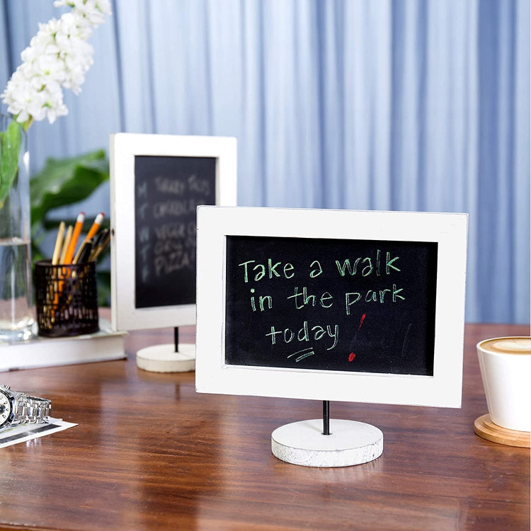 Set of 2, Tabletop Vintage White Wood Vertical Chalkboard Sign, Horizontal Framed Blackboard Sign-MyGift