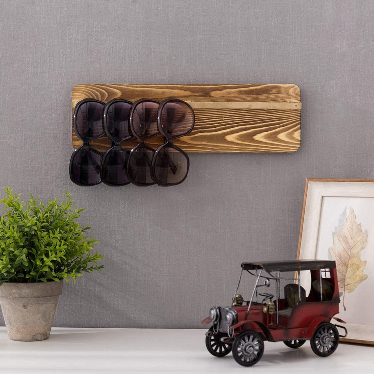 Rustic Burnt Wood Sunglasses Display Rack, Eyewear Organizer Holder-MyGift