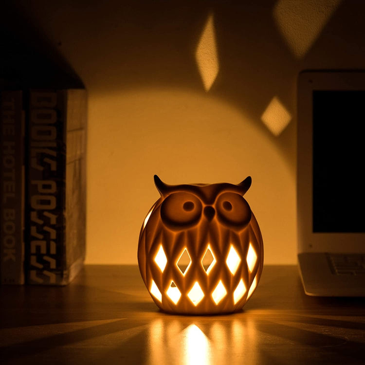 White Owl Ceramic Tealight Candle Holder 5-inches-MyGift