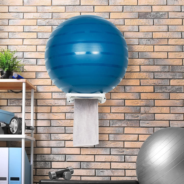Wall Mounted White Metal Pipe Exercise Ball Holder, Yoga Ball and Stability Ball Rack Home Gym and Studios