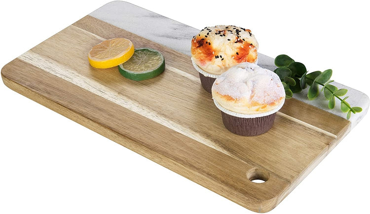 Acacia Wood & Natural Marble Dessert Charcuterie Cheese Serving Board-MyGift