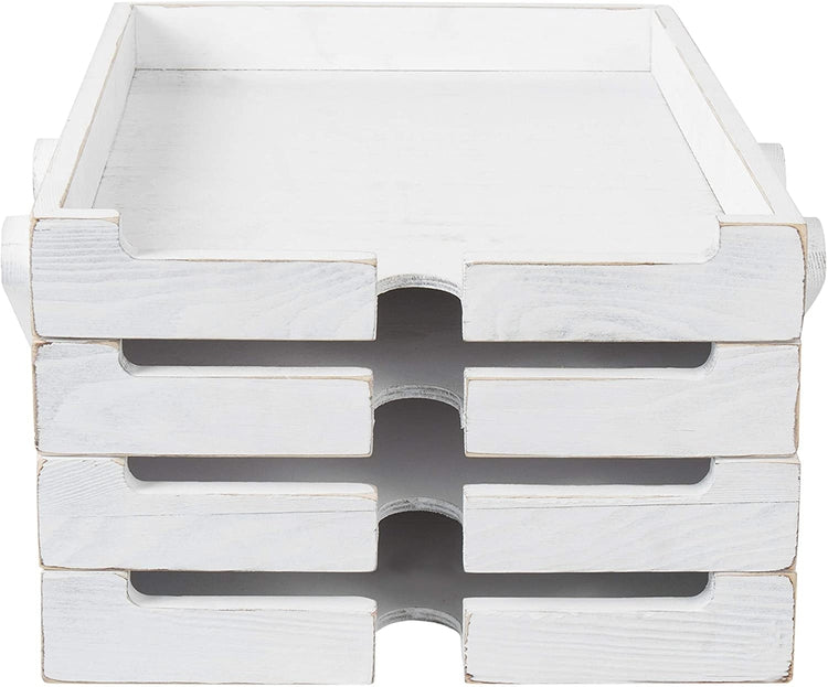 Vintage White Wood Document Tray with 4-Tiers, Collapsible & Expandable-MyGift