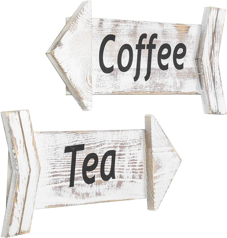 Whitewashed Wood Tea and Coffee Wall Mounted Decorative Arrow Signs-MyGift