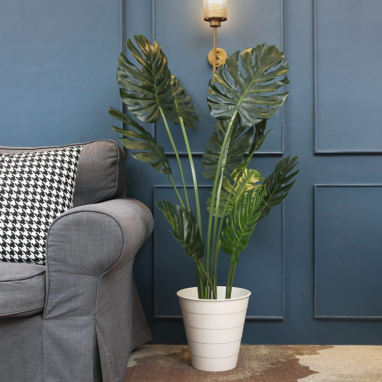 47 Inch Artificial Monstera Deliciosa Plant, Faux Tropical Palm Tree in Black Planter Pot