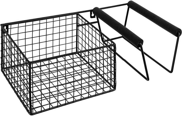 Wall Mounted Metal Tennis Racket Holder with Ball Storage Basket-MyGift