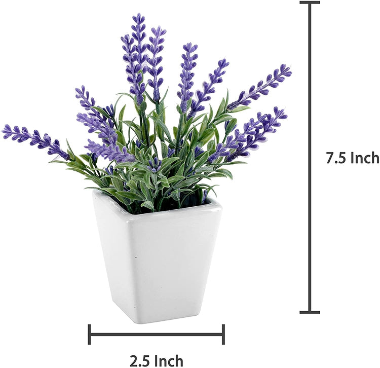3 Pack 7.5 Inch Tall Artificial Lavender Plant with Ceramic Pot, Faux Flower for Home or Office-MyGift