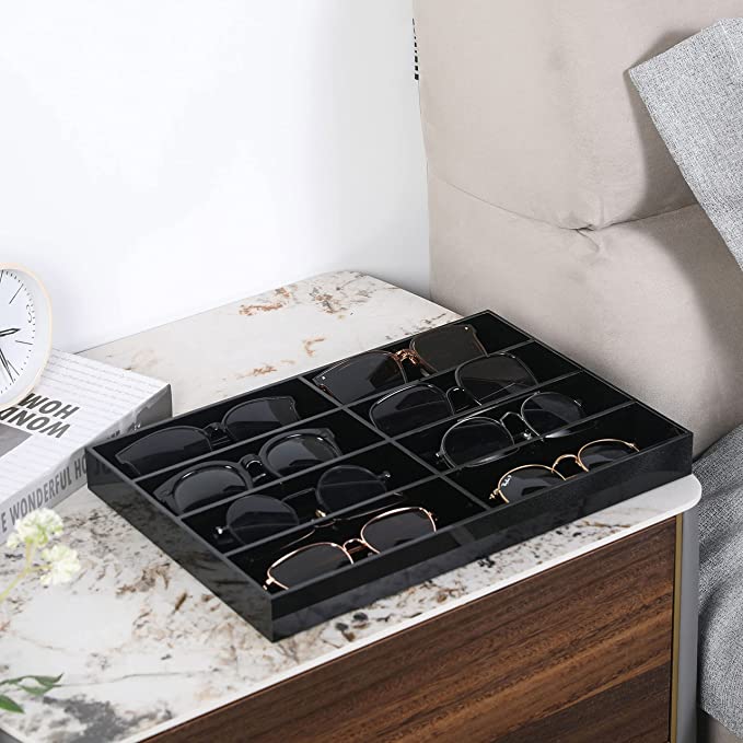 8 Slots Premium Black Acrylic Tabletop Sunglasses and Eye Glasses Storage Display Case Tray