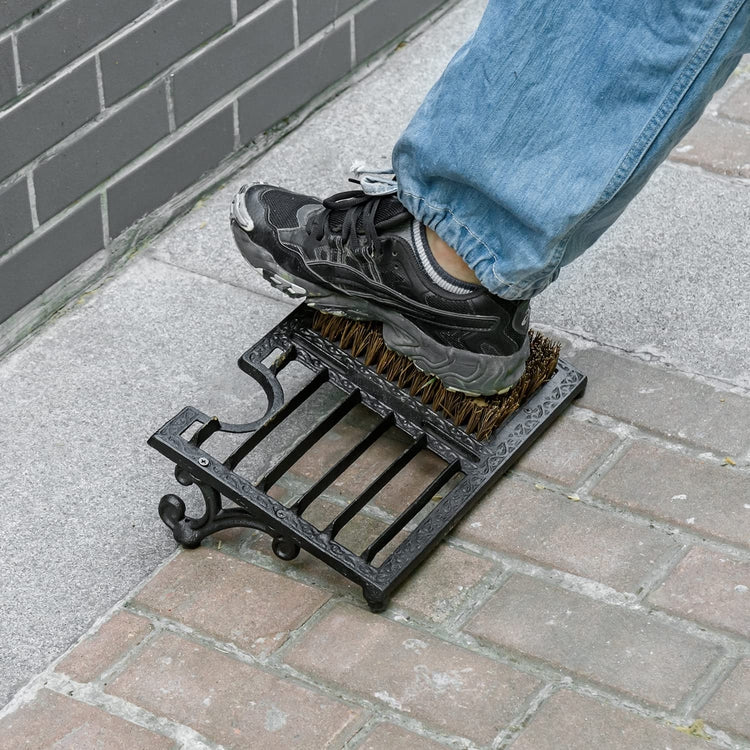 Heavy Duty Rustic Black Cast Iron Angled Shoe Bottom Dirt Cleaner, Outdoor Boot Scraper-MyGift