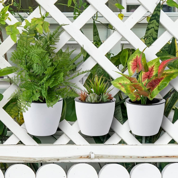 self watering white planter 7 Inch Wall Mountable Self Watering White Planter Pots, Hanging Hard Plastic Pot for Herb Succulent Cactus, Set of 6