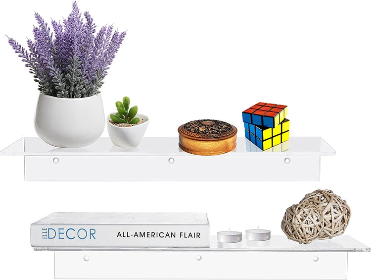Set of 2, 17-Inch Contemporary Clear Acrylic Wall Mounted Floating Shelf-MyGift