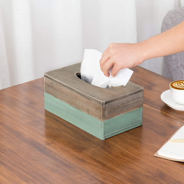 Whitewashed Blue Wood Rectangular Tissue Holder-MyGift