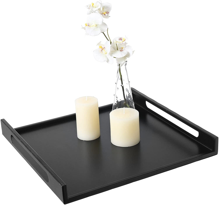 16 x 16, Square Matte Black Metal Serving Tray with Curved Cutout Handles-MyGift
