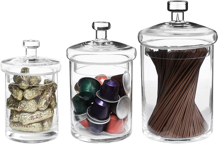 Set of 3 Clear Glass Decorative Apothecary Jars with Lids-MyGift