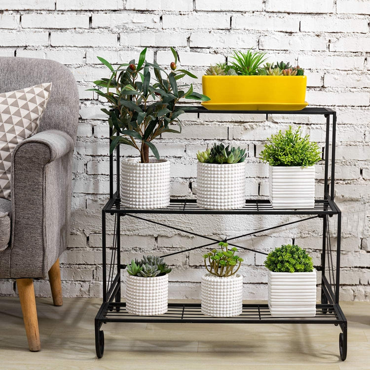 3 Tier Decorative Black Metal Plant Stand, Planter Holder, Multi Planter Flower Pot Rack-MyGift