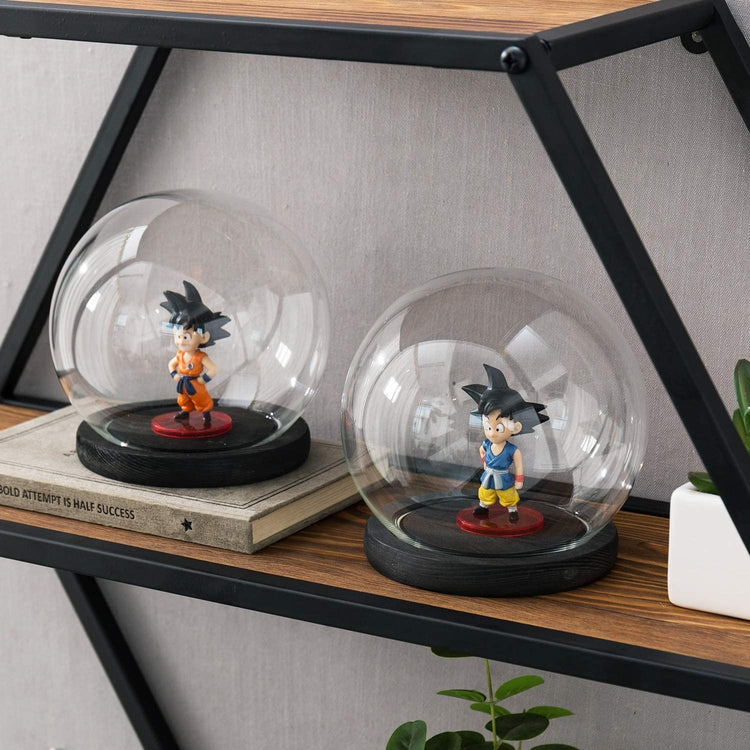 Set of 2, 6-inch Clear Glass Terrarium and Keepsake Display Globe Cloche with Black Wood Base-MyGift