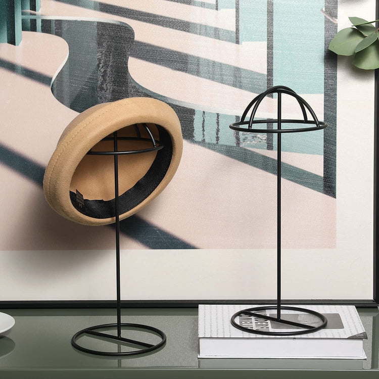 Black Tabletop Wire Hat Rack, Wig Holder Display Stand, Set of 2
