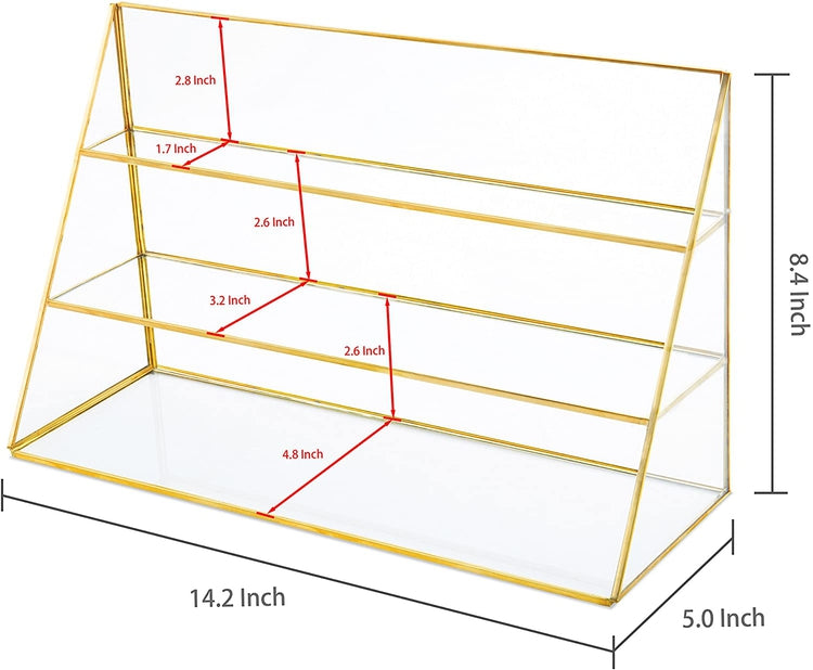3-Tier Glass Jewelry Display Case with Gold-Tone Metal Frame-MyGift