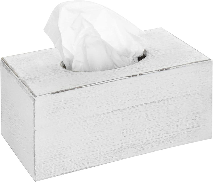 Vintage White Wooden Rectangular Facial Tissue Box Cover Holder-MyGift