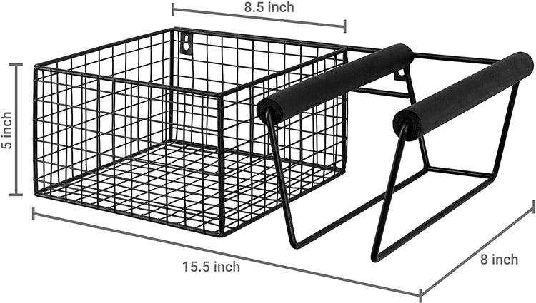 Wall Mounted Metal Tennis Racket Holder with Ball Storage Basket-MyGift