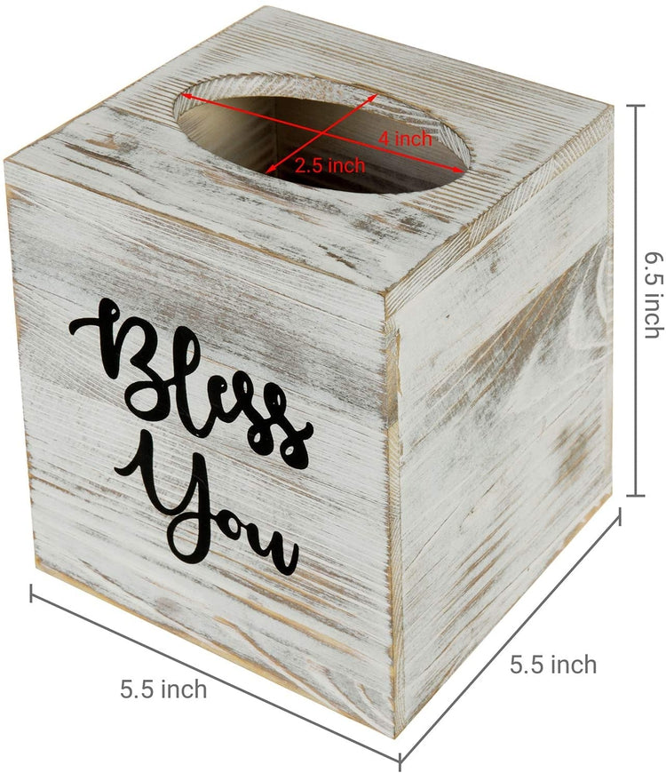 Whitewashed Wood Square Bless You Tissue Box Cover-MyGift
