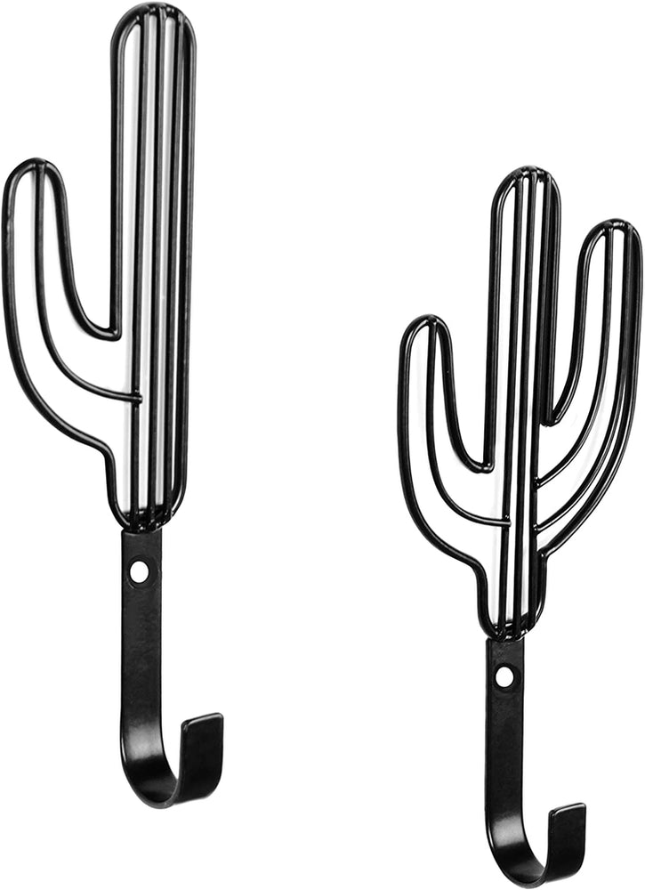 Set of 2, Wall-Mounted Black Metal Cactus Coat Hooks-MyGift