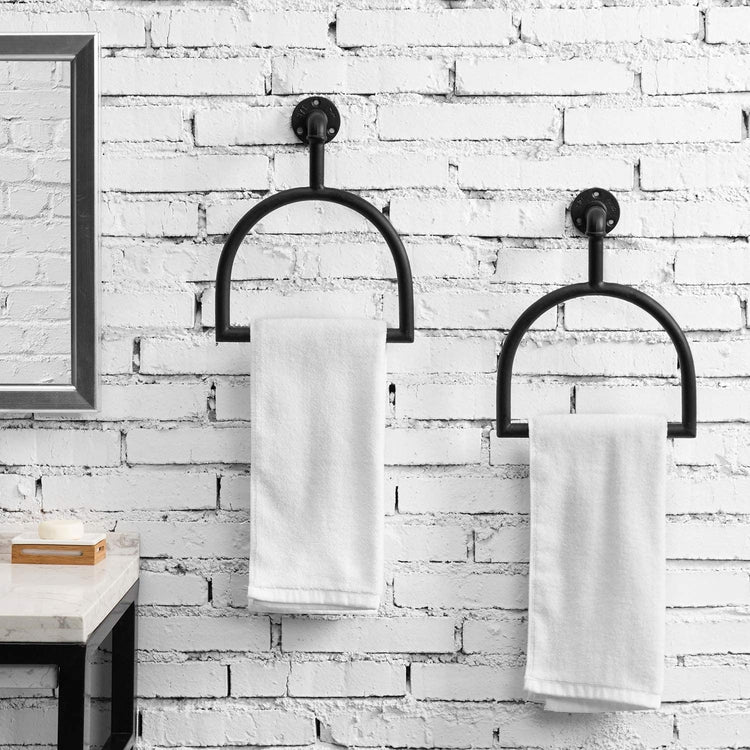 Wall Mounted Matte Black Stirrup-Shaped Hand Towel Rings, Set of 2