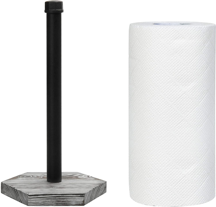 Black Industrial Pipe & White Washed Wood Countertop Paper Towel Holder-MyGift