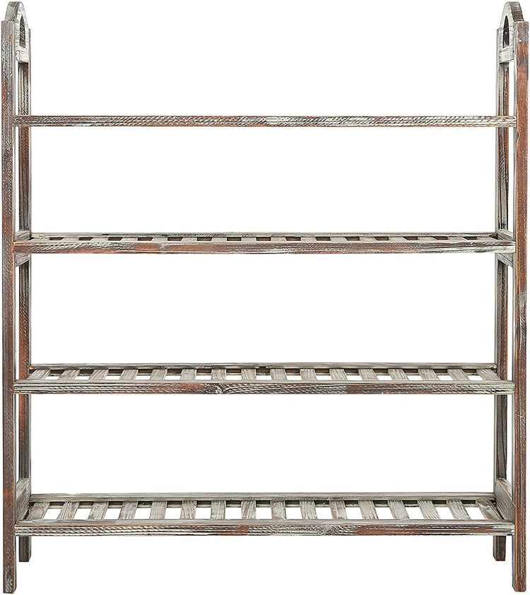 4-Tier Farmhouse Rustic Brown Wood Shoes Storage Rack, Entryway Footwear Organizer-MyGift