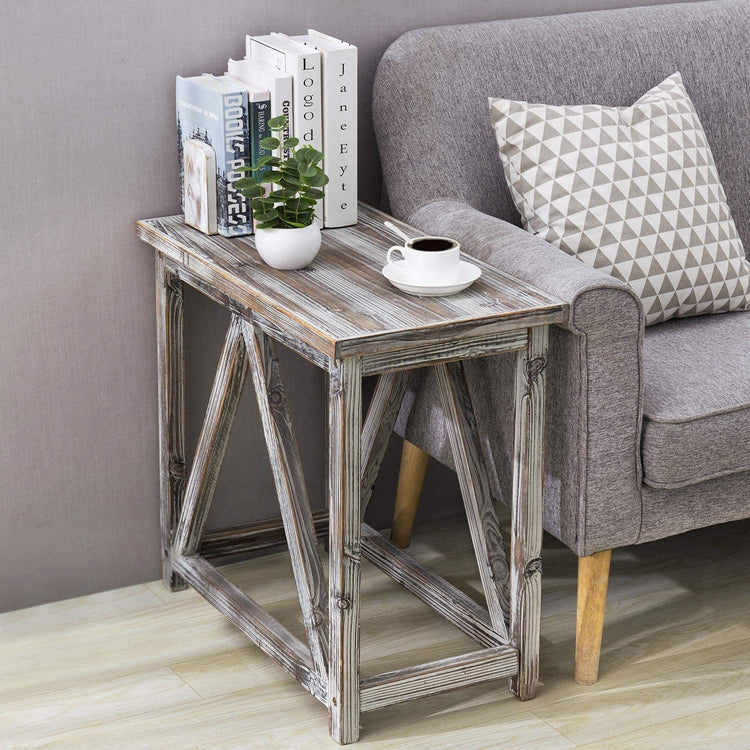 26 x 14 inch Torched Wood Rectangular Accent Side End Table-MyGift