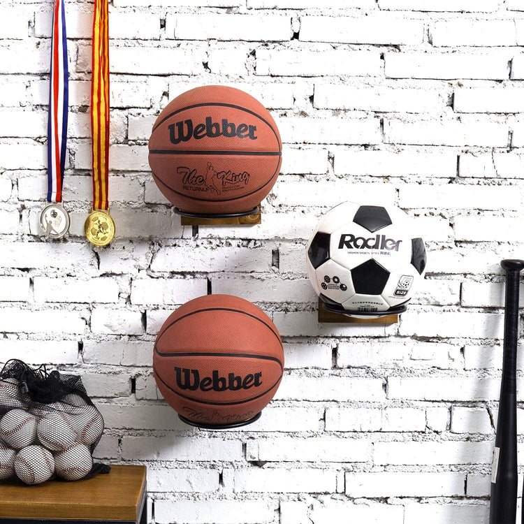 Wall Mounted Wood and Metal Sports Ball Storage Holders, Set of 3