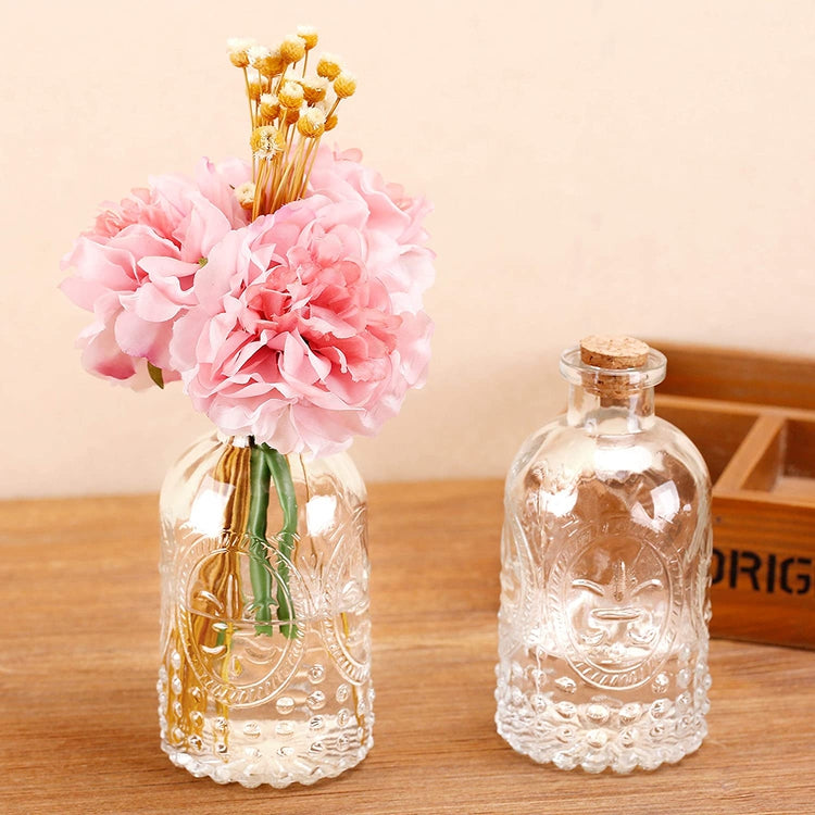 Set of 3 Antique Glass Embossed Apothecary Bottles with Cork Lids-MyGift