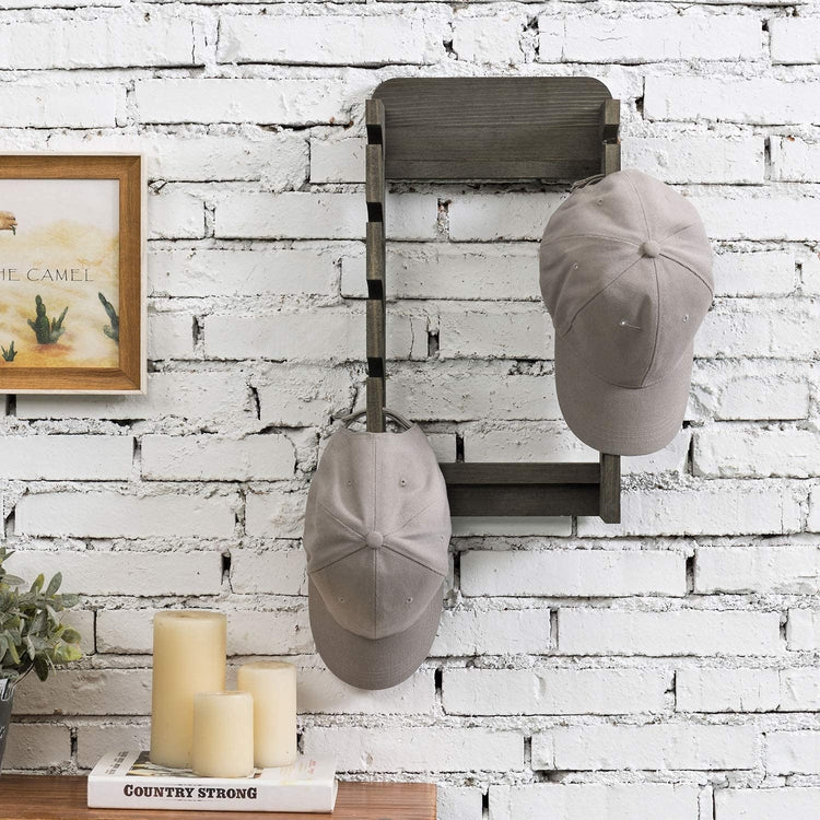 Rustic Gray Wood Wall Mounted Hat & Garment Storage Rack w/ 10 Hooks