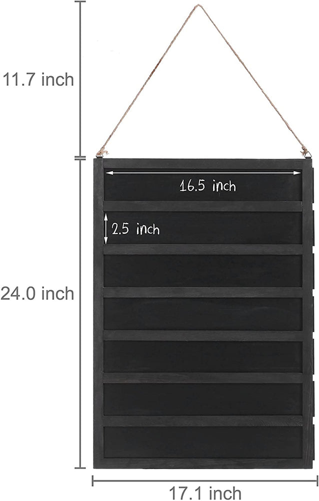 24-Inch Wall-Mounted Wood, 7 Slot Chalkboard Menu Sign with Removable Boards and Hanging Rope-MyGift