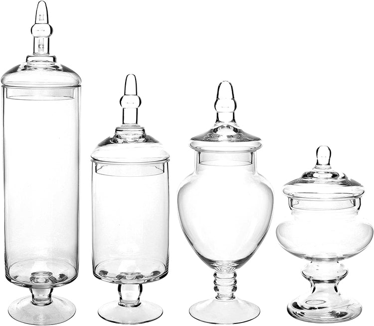 Set of 4, Large Clear Glass Lid Apothecary Jars, Candy Buffet, Wedding Centerpiece-MyGift