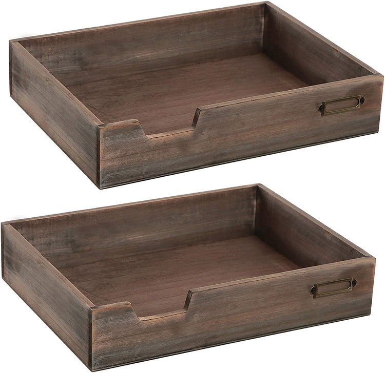 Set of 2, Distressed Brown Wood Office Document Tray-MyGift