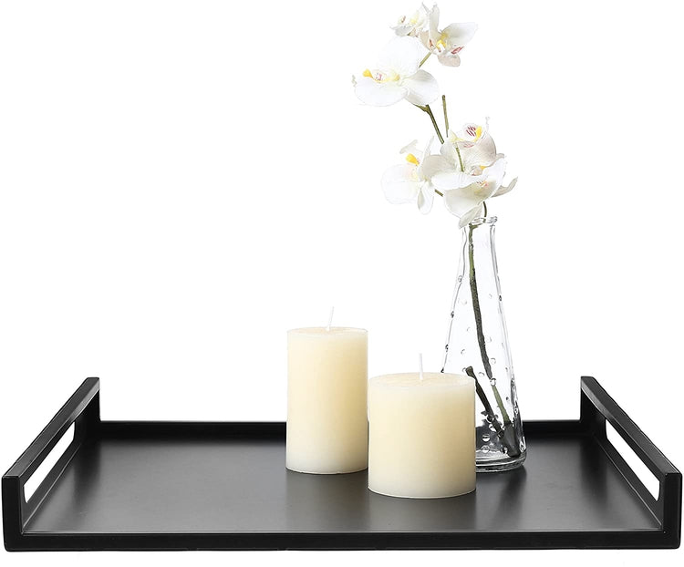 16 x 16, Square Matte Black Metal Serving Tray with Curved Cutout Handles-MyGift