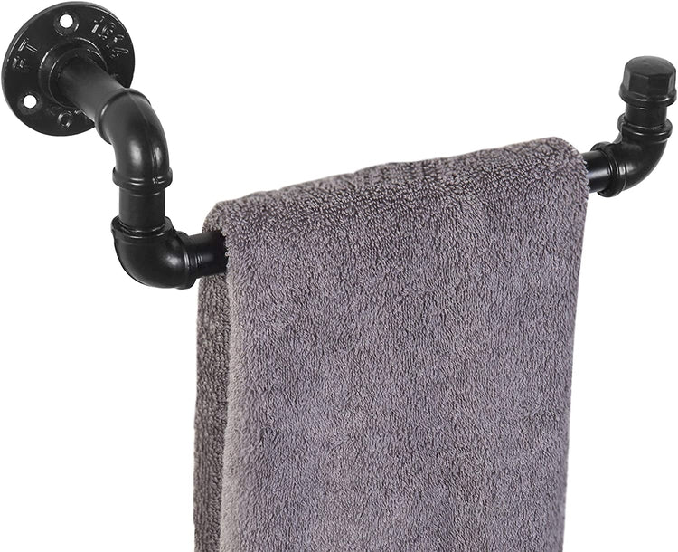 12.5 Inch Black Metal Industrial Pipe Wall Mounted Single Bar Towel Rack-MyGift