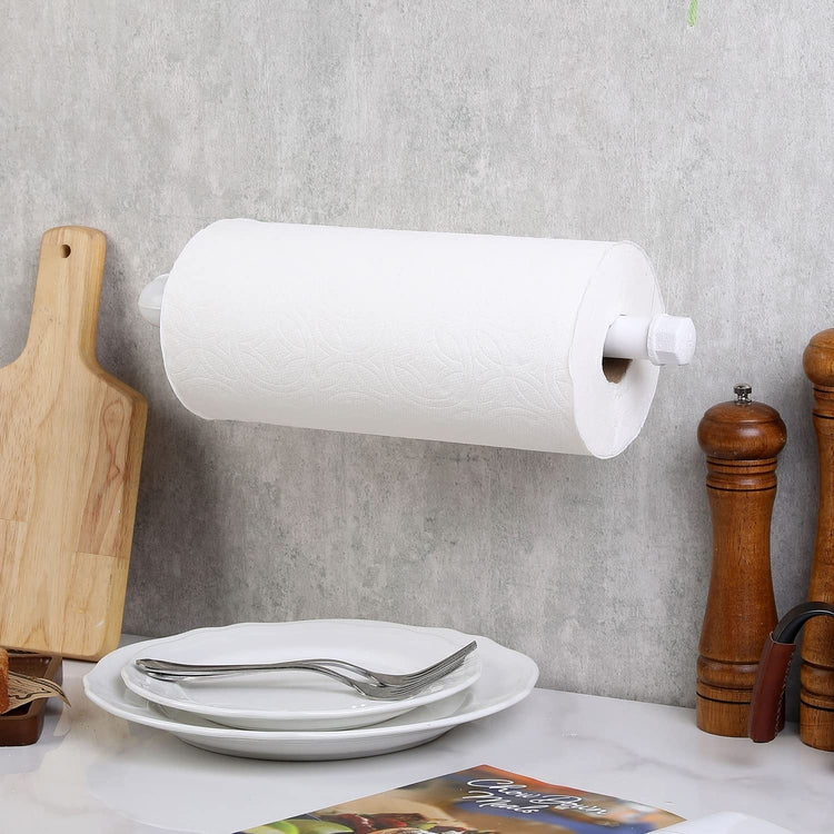 Industrial Pipe Paper Towel Holder, White Metal Wall Mounted or Under Cabinet Kitchen Paper Towel Roll Dispenser Rack-MyGift