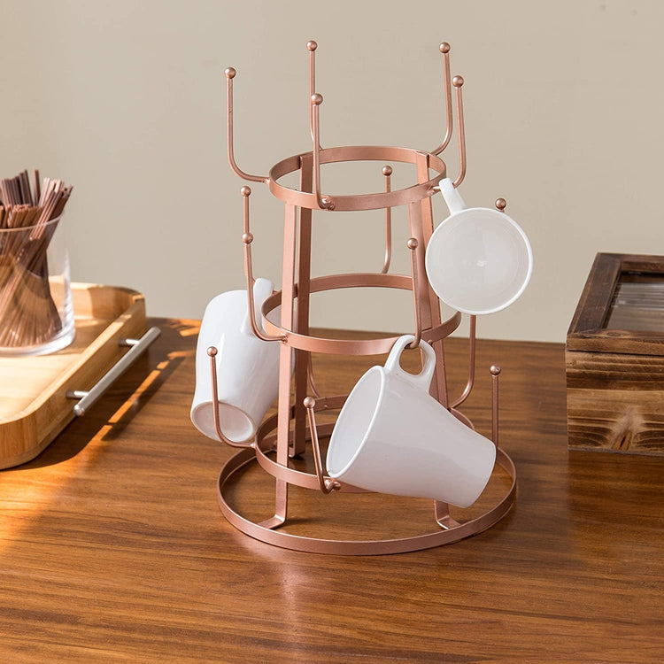 15-Hook Rose Gold-Tone Metal Coffee Mug and Cup Stand