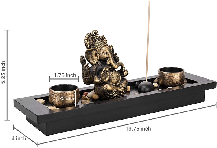 Ganesh Statue Incense Stick Burner Tray with Candle Holders-MyGift