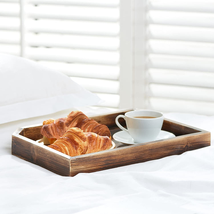 Vintage Dark Brown Wooden Coffee Table Display Tray, Wood Magazine and Document Holder-MyGift