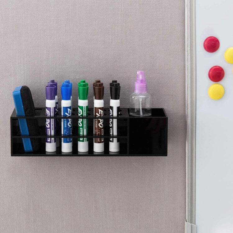 Wall Mounted Black Dry Erase Marker and Whiteboard Eraser Rack with Storage for Cleaner-MyGift