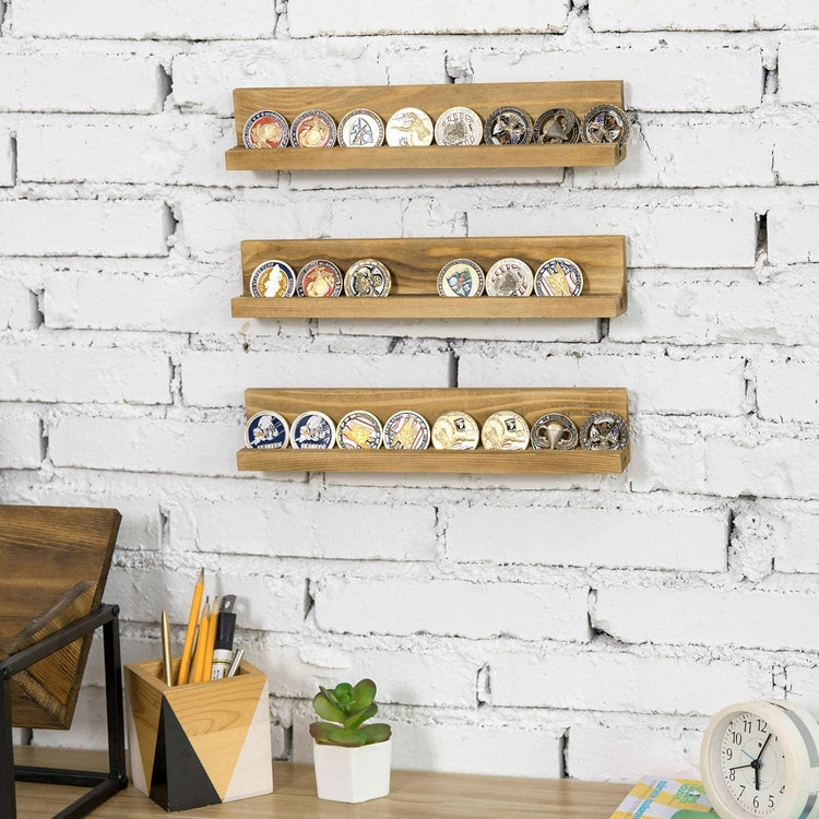 Brown Burnt Wood Challenge Coin Holder, Set of 3