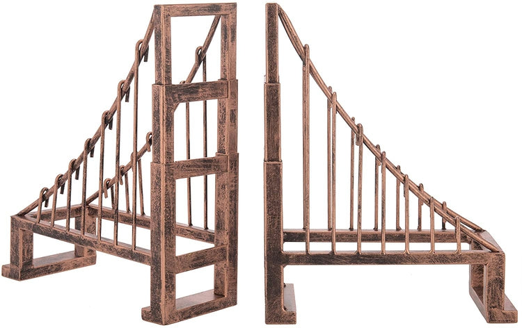 Set of 2, Vintage Bronze Metal Suspension Bridge Design Bookends-MyGift