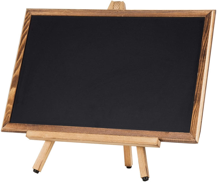 18-Inch Burnt Wood Framed Chalkboard with Tabletop Easel Stand-MyGift