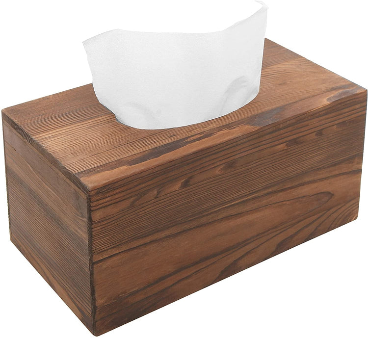 Torched Brown Wood Bathroom Facial Tissue Box Holder Cover-MyGift